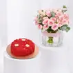 Romantic Pink Rose Arrangement with Decadent Red Velvet Cake - 500g