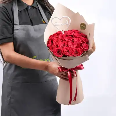 Exquisite 20 Red Roses Bouquet with Heart Topper