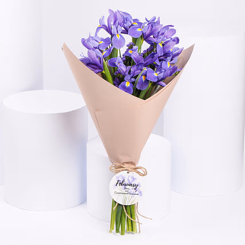February Birthday Iris Flowers Bouquet