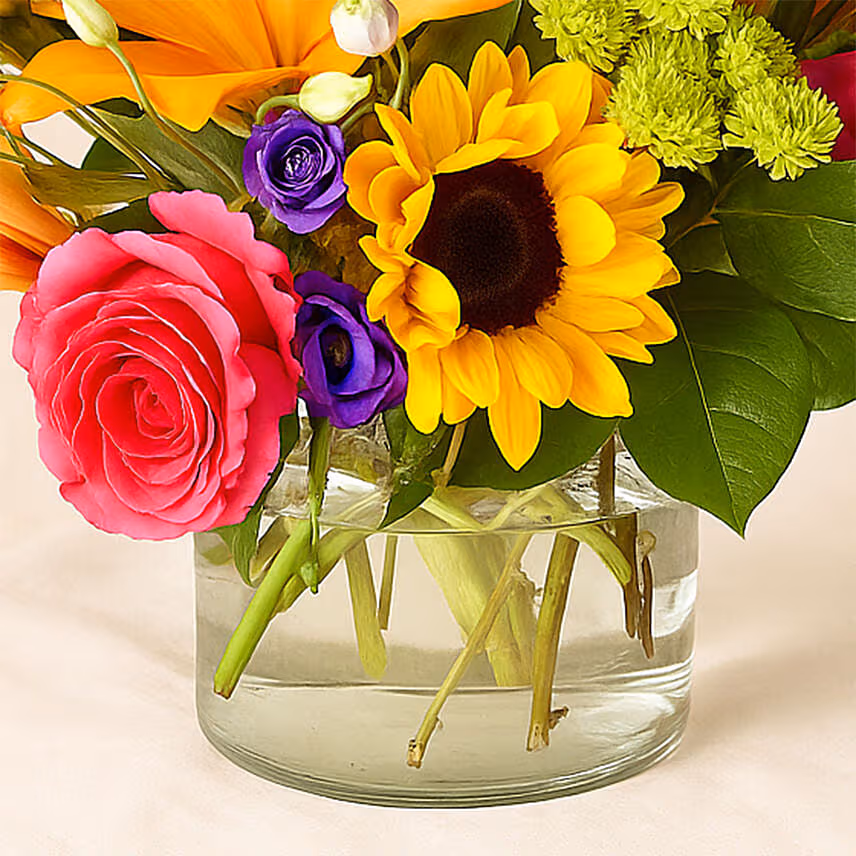 Heavenly Mixed Flowers In Glass Vase