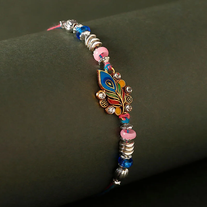 Sneh Blue Peacock Rakhi & Kaju Katli