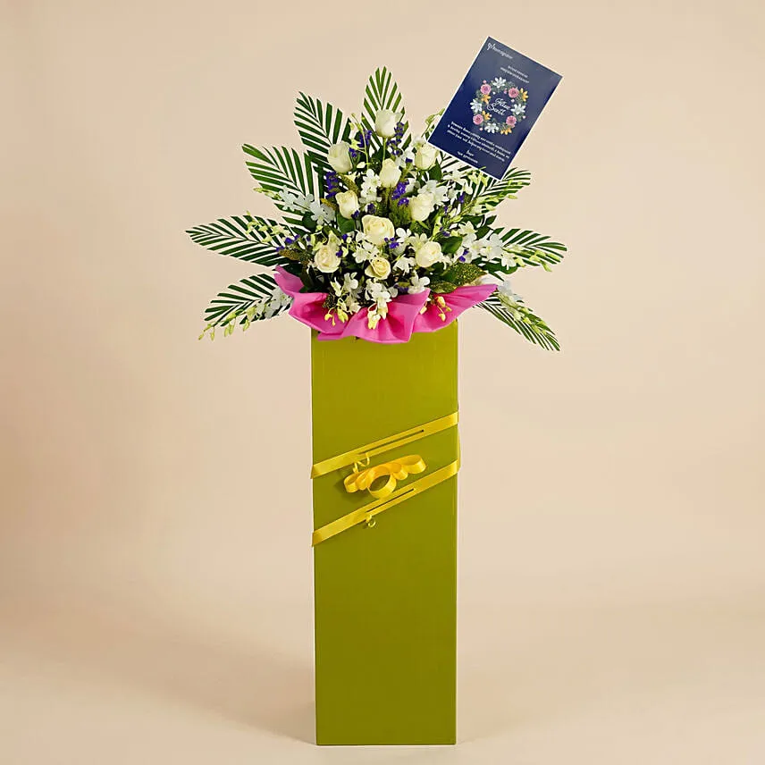 Rest In Peace Condolence Mixed Flowers Green Stand