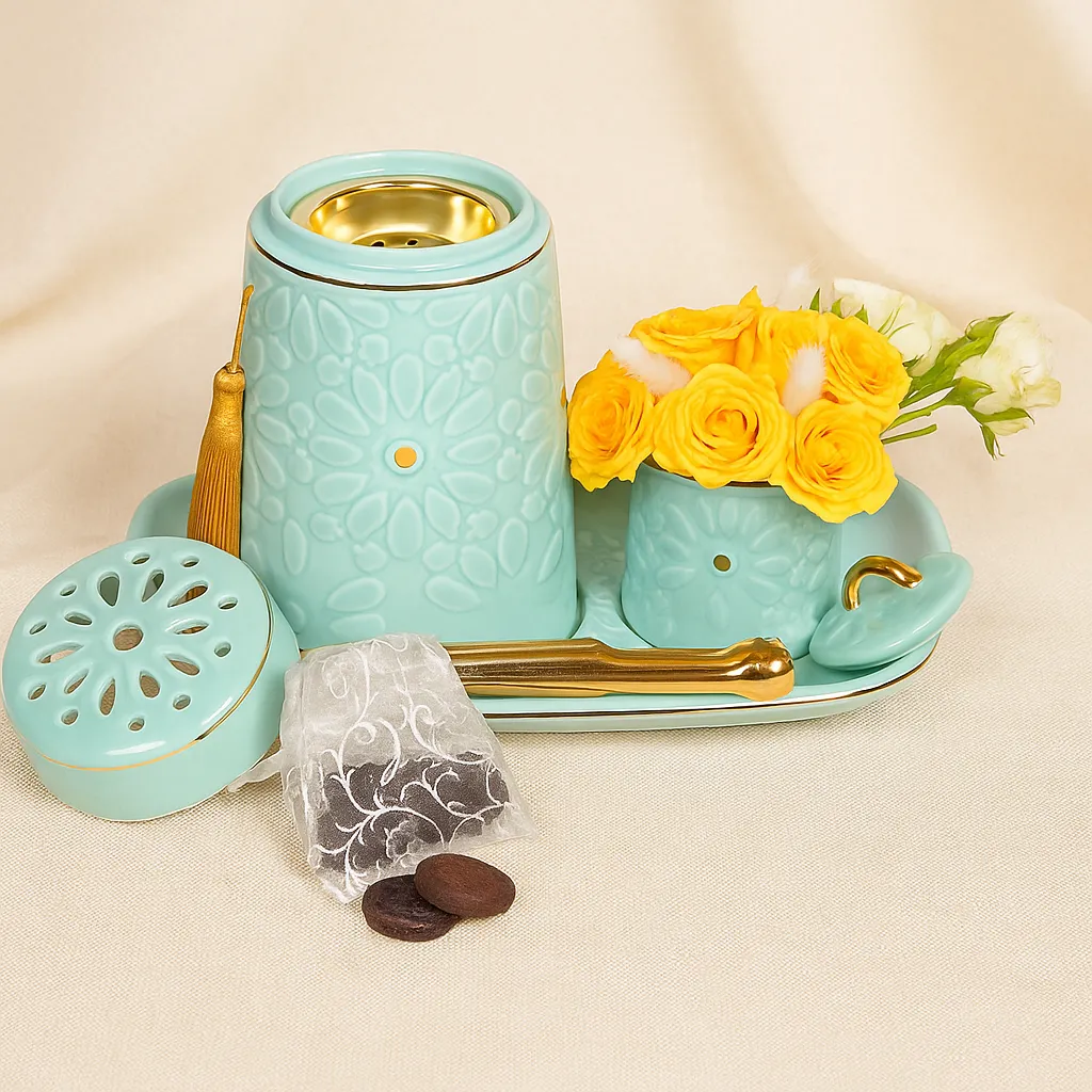Tranquil Noir Porcelain Incense Burner Gift Set