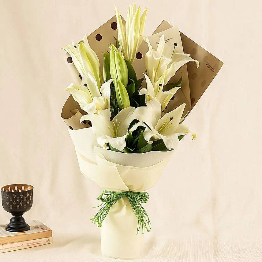 Bright White Oriental Lilies Bouquet