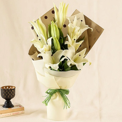 Bright White Oriental Lilies Bouquet