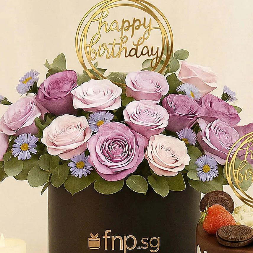 Birthday Flowers Cake & Wine Bundle