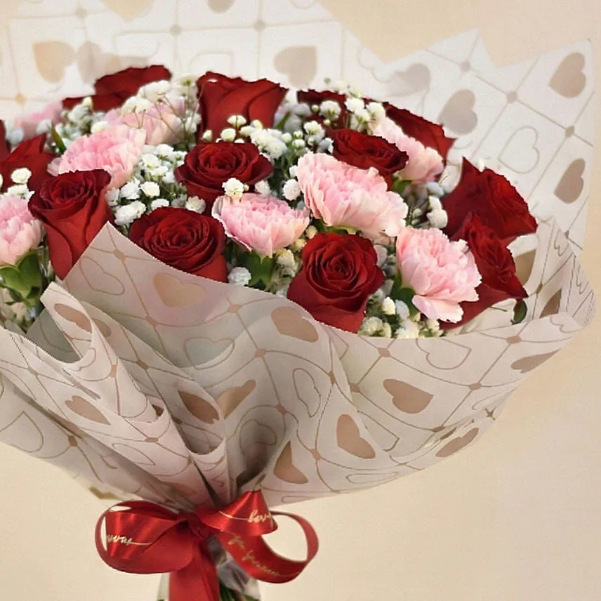 Carnation n Red Roses Bouquet