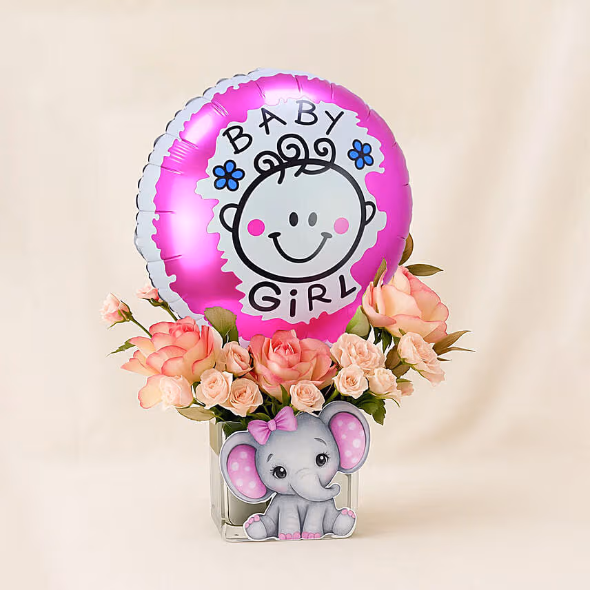 New Baby Girl Born Flower & Balloon