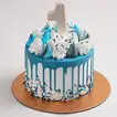 First Milestone Red Velvet Birthday Cake with Blue Drip Design