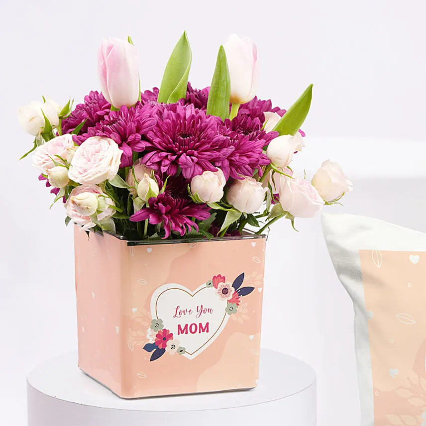 Love You Mom Flowers Cushion & Mug