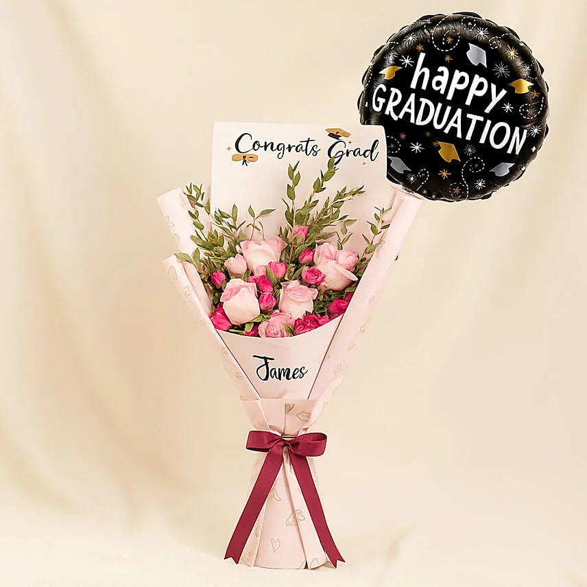 Congrats Grad Roses Bouquet with Balloon