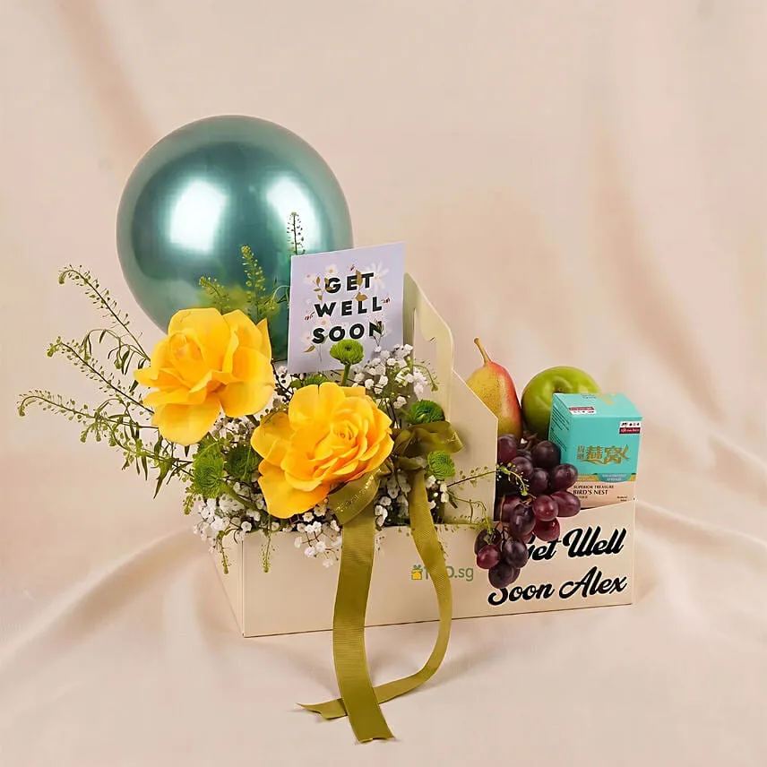 Personalised Get Well Soon Flowers & Fruits Gift Box