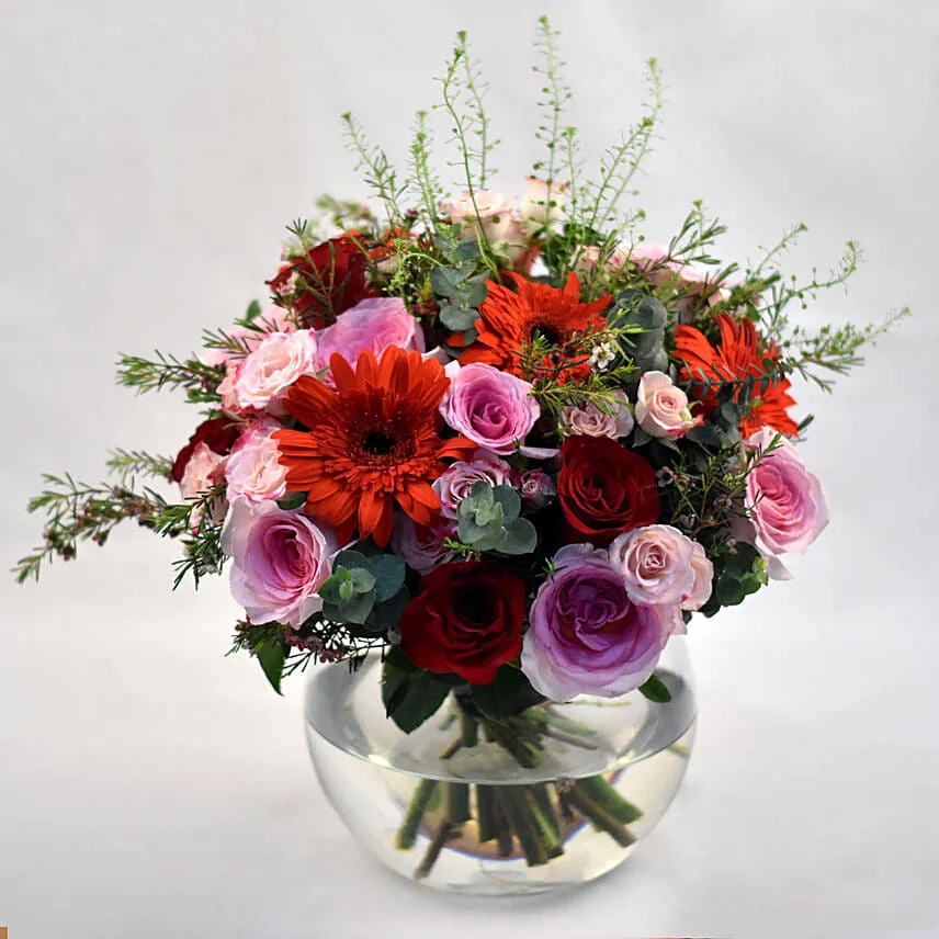 Alluring Mixed Flowers Fish Bowl Vase