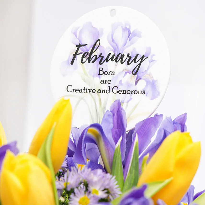Feb Birthday Flower Iris & Tulips with Rochers
