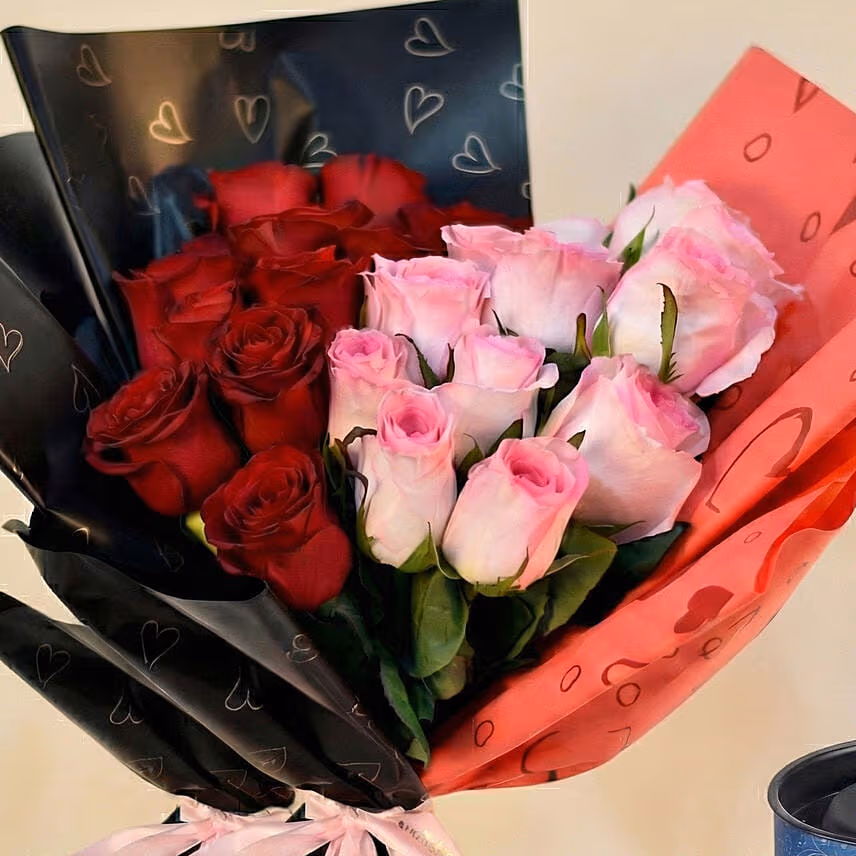 24 Red & Pink Roses Valentines Bouquet and Watch For Him