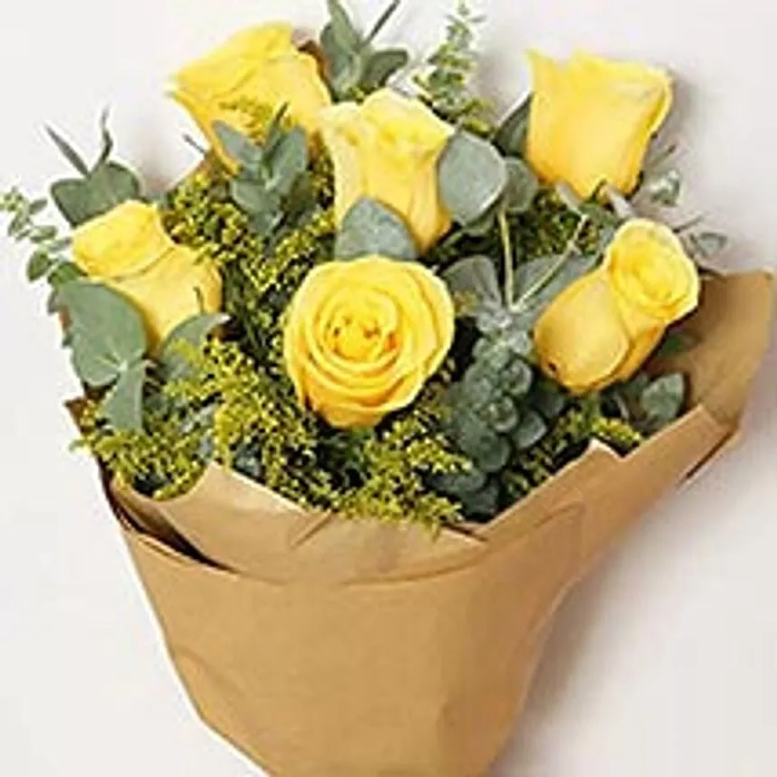 6 Yellow Roses Bouquet