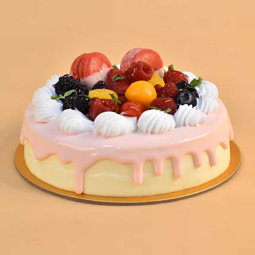 Yummy Fresh Fruits Vanilla Cake 8 Inches