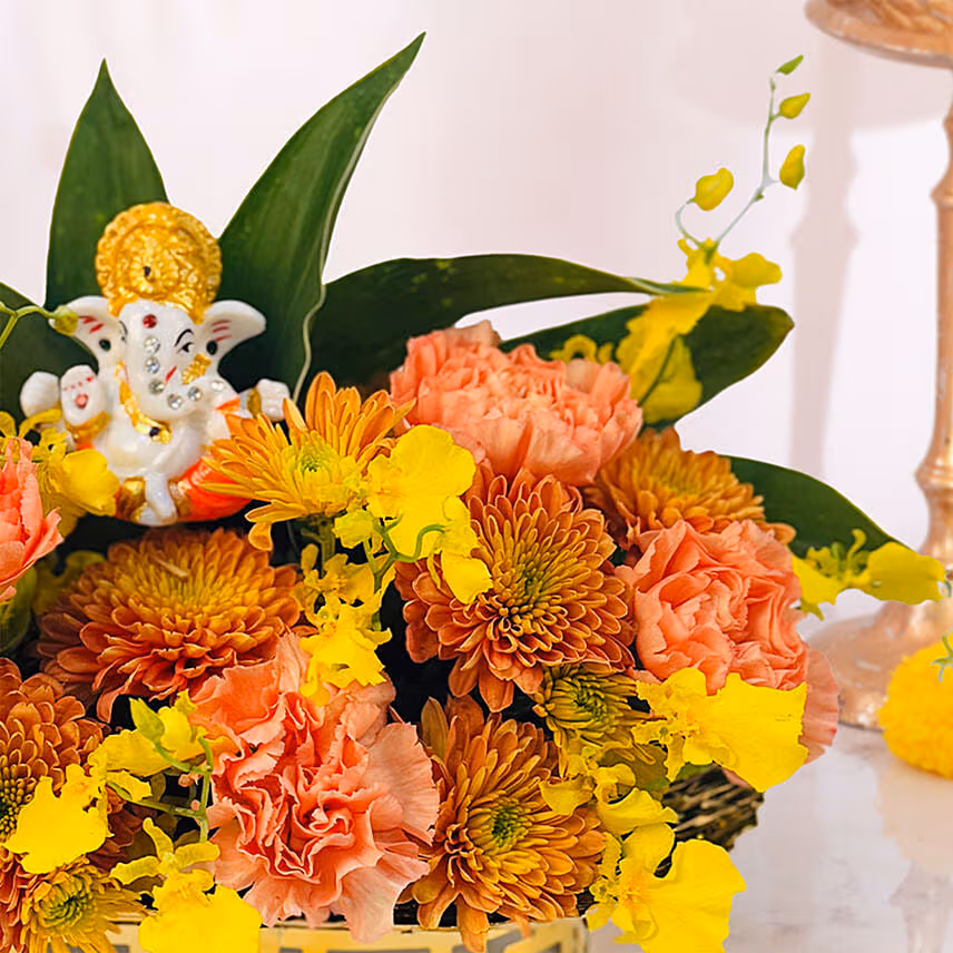 Deepavali with Flowers and Ganesha