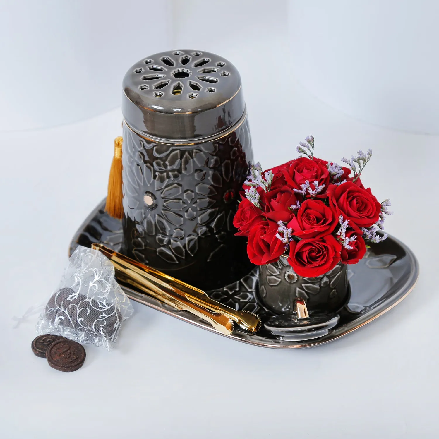 Tranquil Noir Porcelain Incense Burner Gift Set