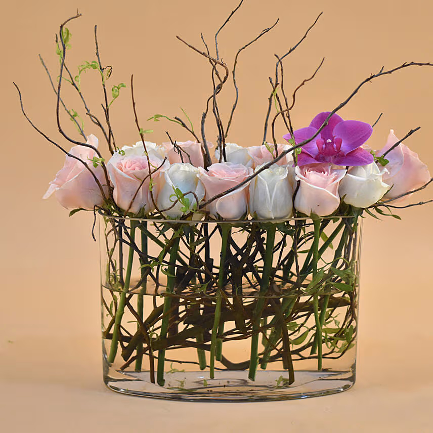 Serene Mixed Flowers Clear Glass Vase