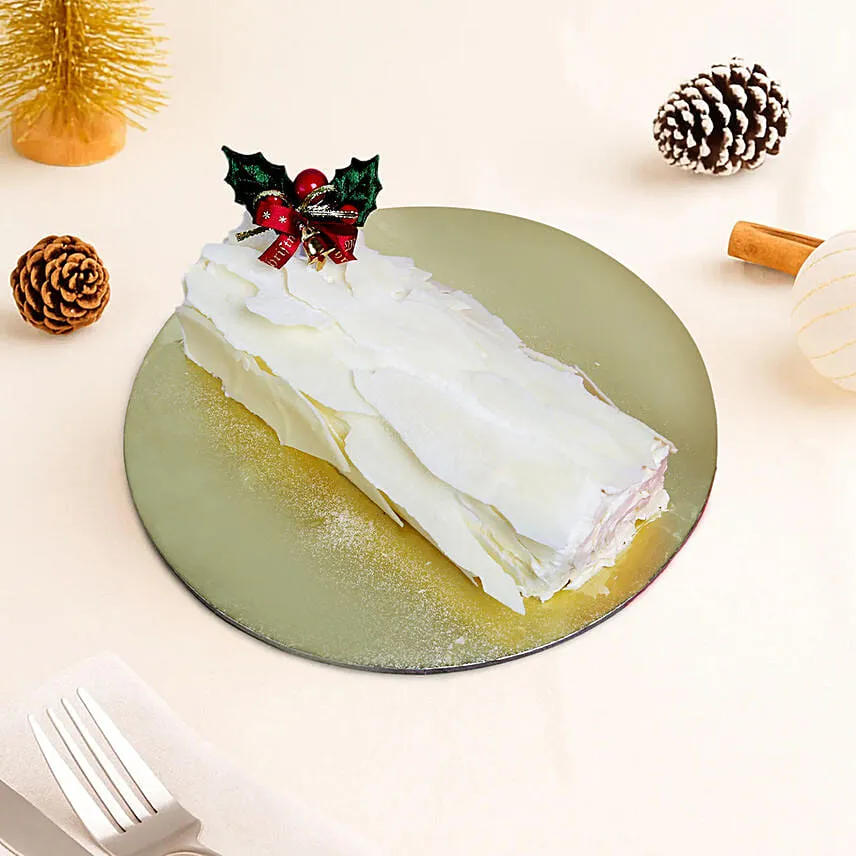 Xmas White Forest Log Cake
