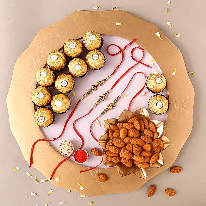 Sneh Feng Shui Rakhi Set With Almonds & Ferrero Rocher
