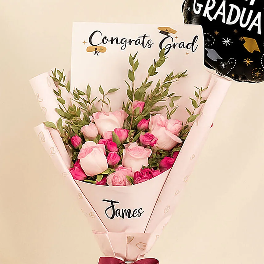 Congrats Grad Roses Bouquet with Balloon