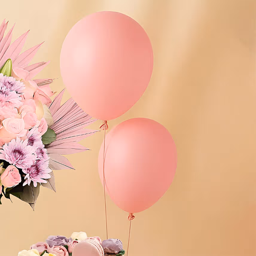 Pink Flowers Bouquet Cakes & Balloon