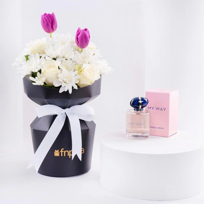 Elegant Floral Bouquet with Giorgio Armani My Way Perfume for Women