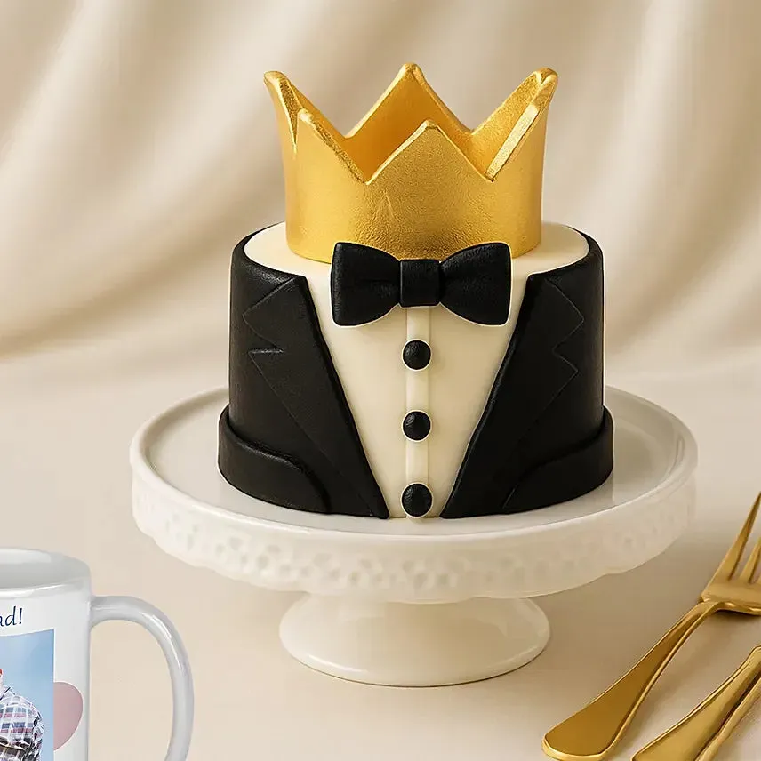 Tuxedo Mini Cake n Best Dad Printed Mug