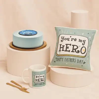 Fathers Day Special Gift - Cake with Mug n Cushion