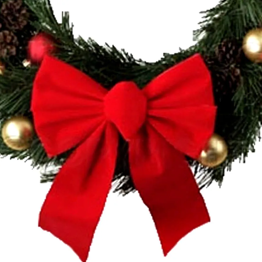 Red Bow Christmas Wreath 25 Cms