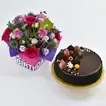 Delicious Chocolate Fudge Cake & Vibrant Birthday Flower Arrangement