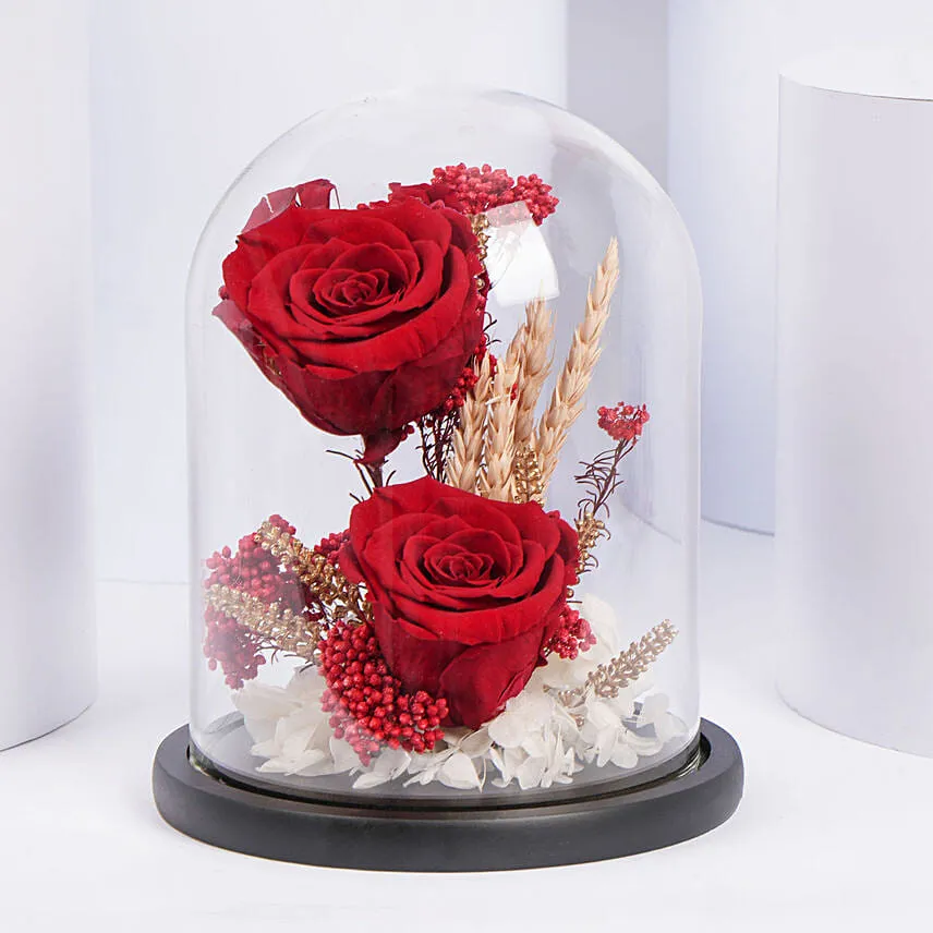 Dual Red Forever Roses in Dome