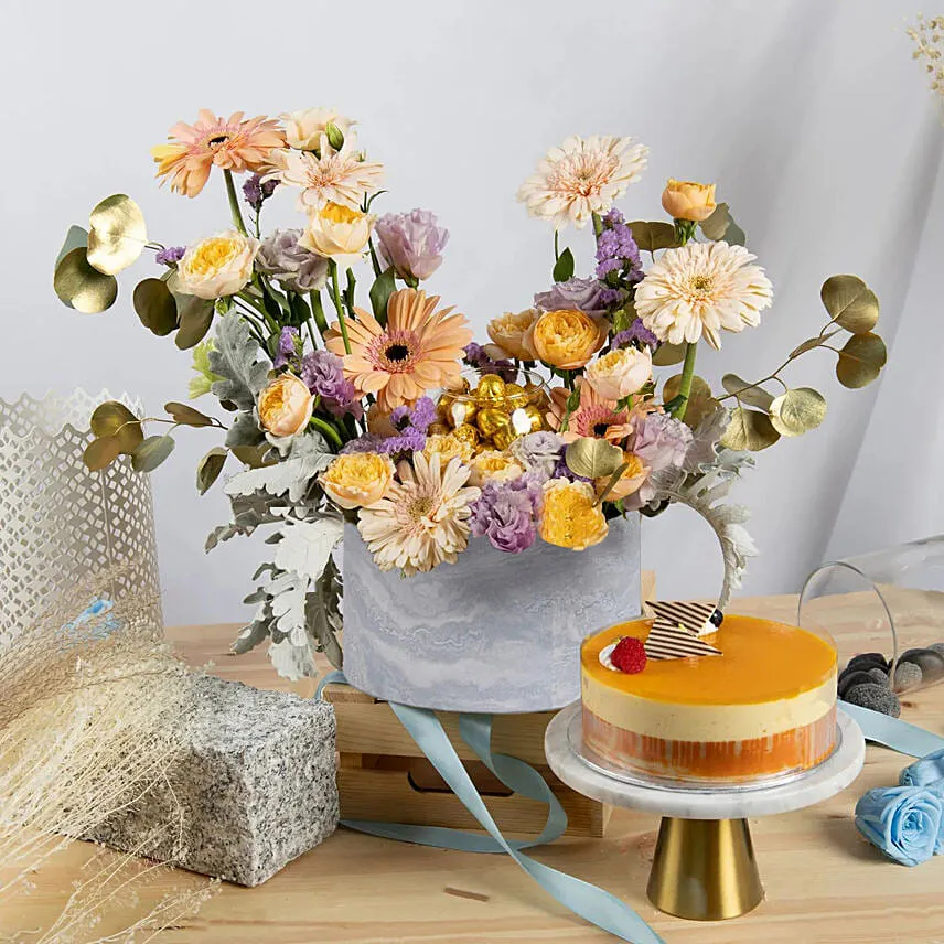 Flowers Harmony Chocolates and Cake Combo
