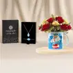 Hamsa Heart Necklace Set - Blue Edition with Elegant Flower Arrangement