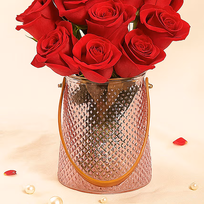 Valentines Roses Elegance in Pink Vase