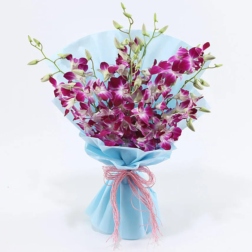 Purple Orchids With Teddy Bear
