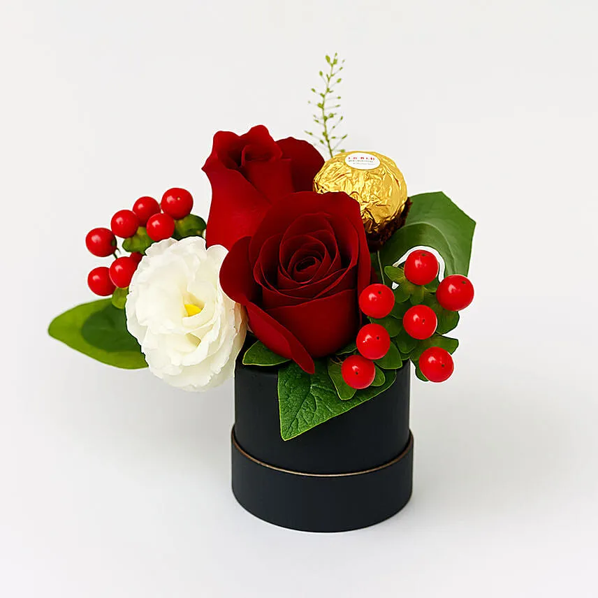 Box Of Roses With Rocher Add