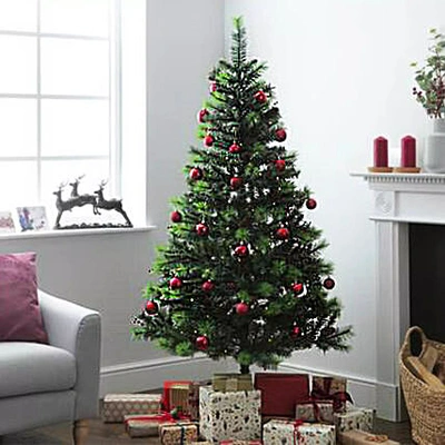 Premium 180cm Artificial Christmas Tree with Red & Gold Ornaments and LED Lights