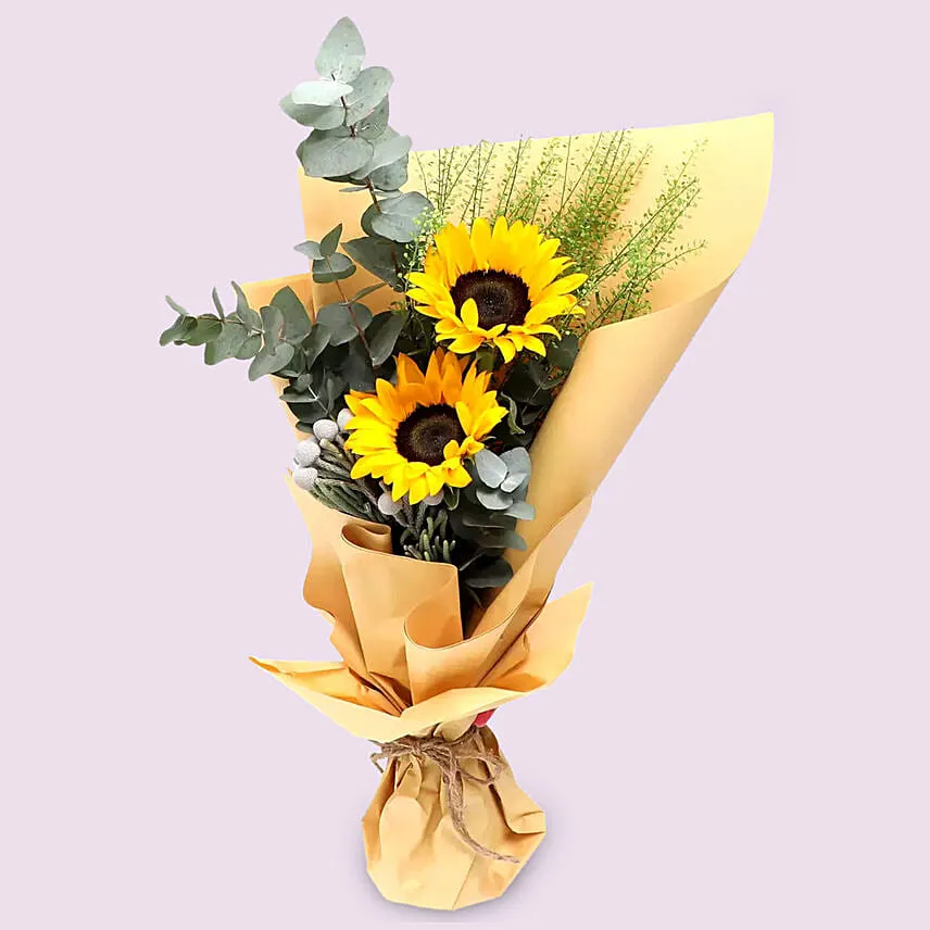 Sunshine Bouquet With Chocolate Mousse Cake