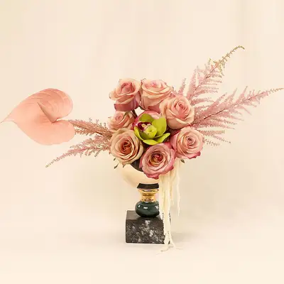 Golden Cup Pedestal Flower Vase