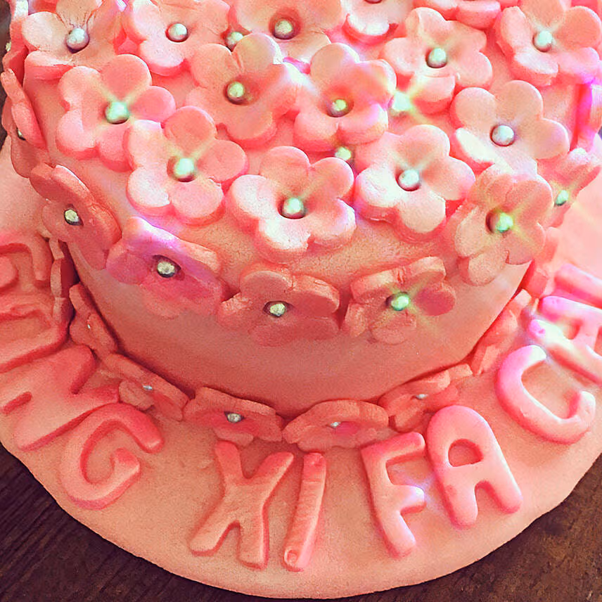 Pink Floral Vanilla Cake 8 inches Eggless