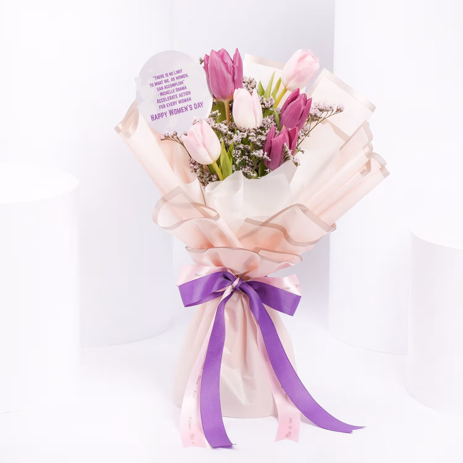 Elegant Blushing Tulip Bouquet for Celebrating Women's Day