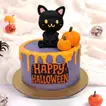 Spooky Halloween Cake with Black Cat and Pumpkin Decorations - Chocolate