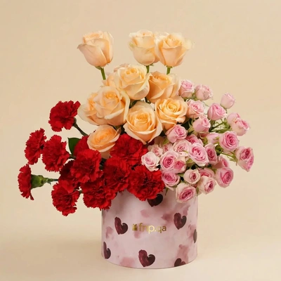 Sweetheart Floral Surprise Box: Elegant Roses & Carnations - Arrangement