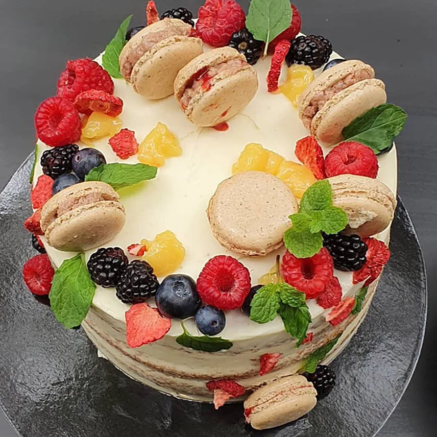 Macaron Decor Red Velvet Cake