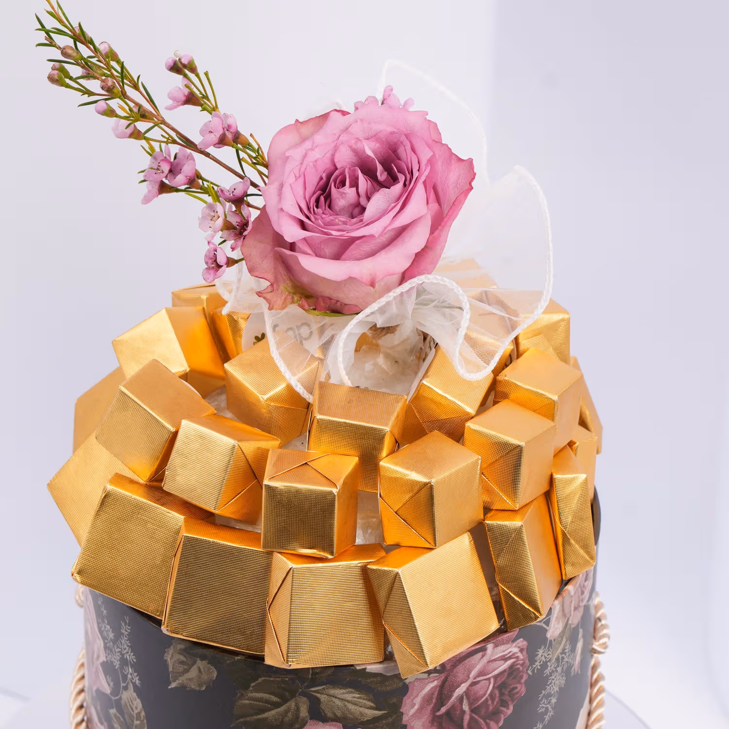Single Pink Rose with Chocolates