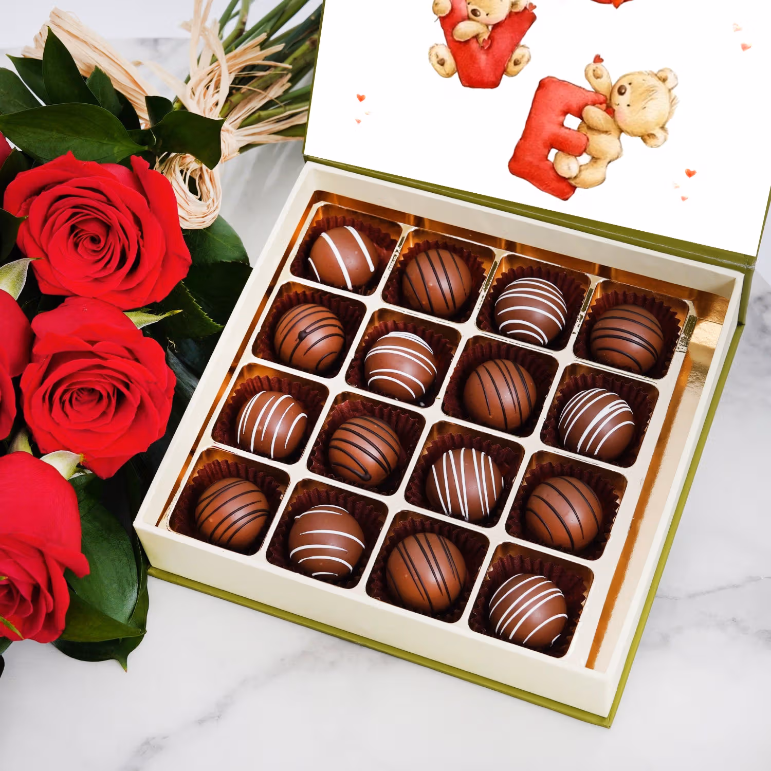 Elegant Red Rose Bouquet and Gourmet Belgian Chocolates Gift Set