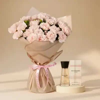 Exquisite Pink Carnations & Burberry London Perfume Gift Set